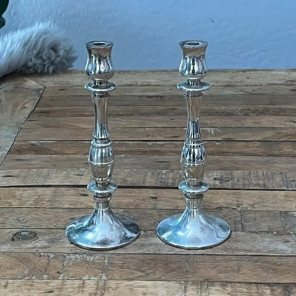 Silver-Plated Fluted Candleholders Set of 2 8.5